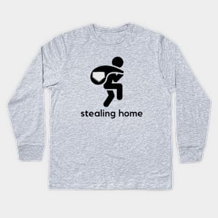 Stealing Home- a baseball design Kids Long Sleeve T-Shirt